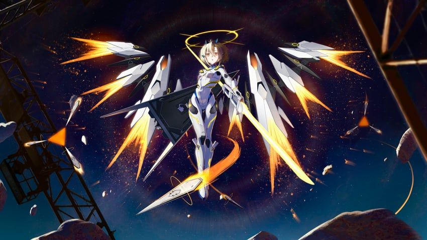 original, riteiku_(user_tarc8275), 1girl, arm_shield, asteroid