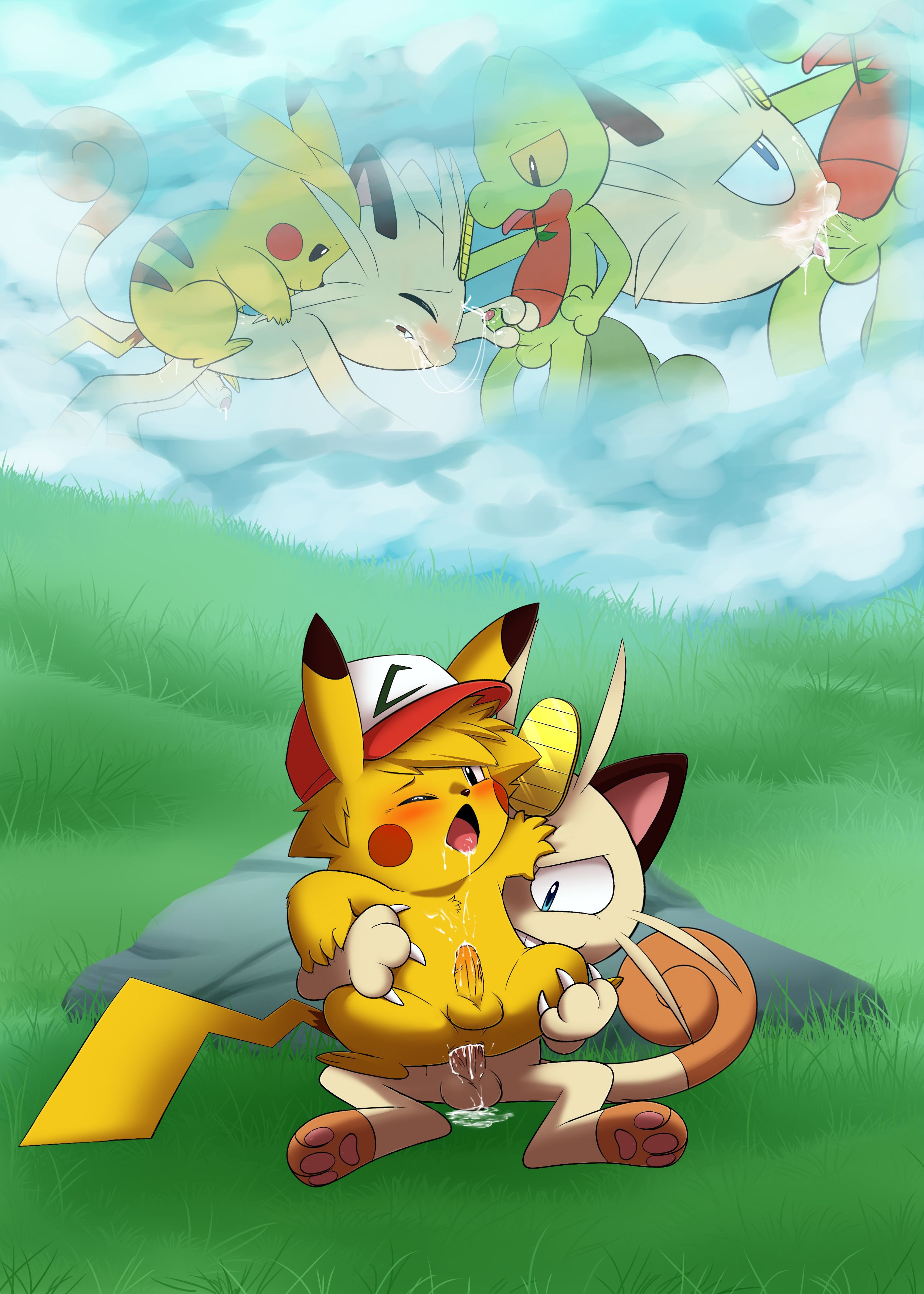Ash_Ketchum, Ashchu, Meowth, Pikachu, Porkyman