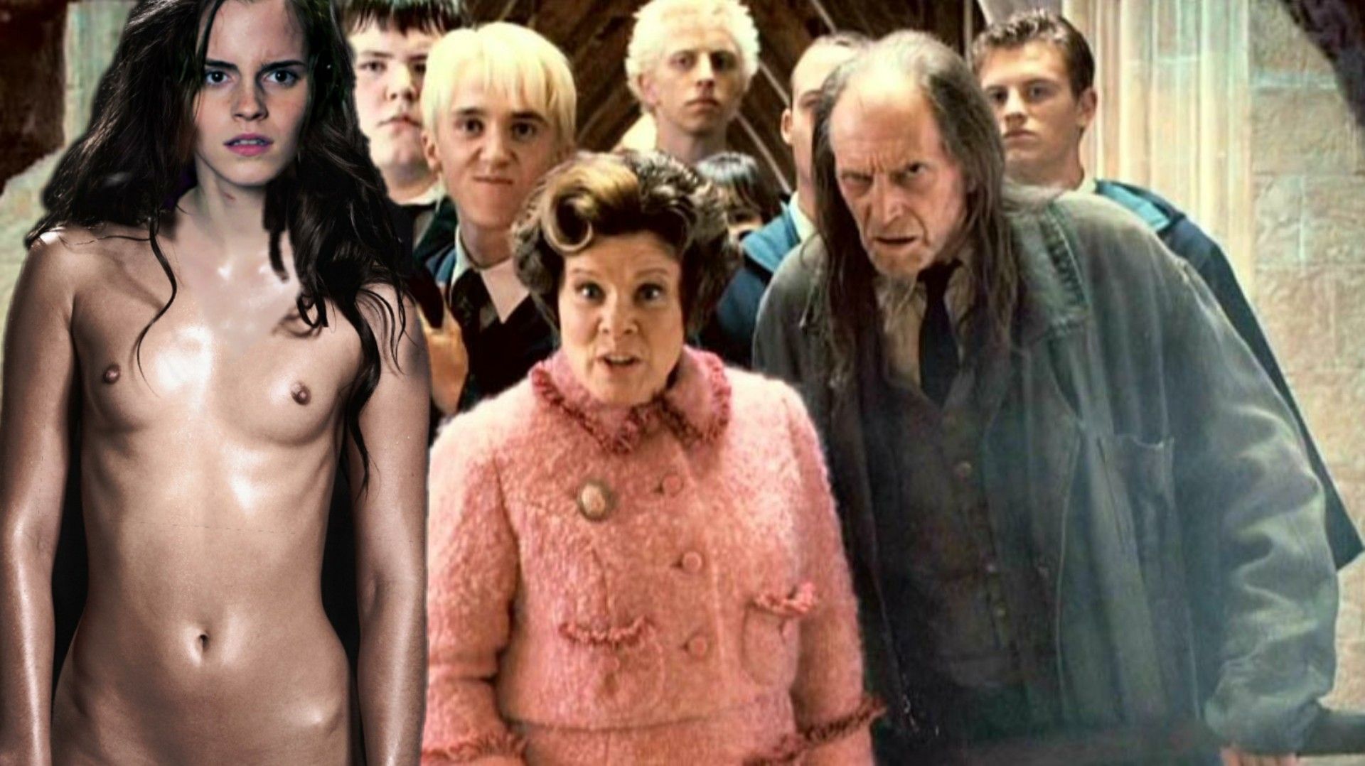 Argus_Filch, David_Bradley, Dolores_Umbridge, Draco_Malfoy, Emma_Watson
