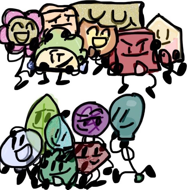 Balloony, Battle_for_Dream_Island, Blocky, Bubble, Firey