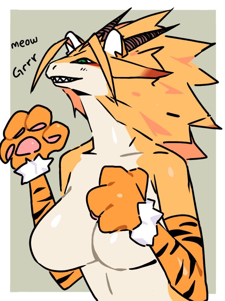meeplux, anthro, big_breasts, blonde_hair, border