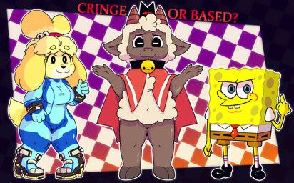 isabelle_(animal_crossing), lamb_(cult_of_the_lamb), red_crown_(cult_of_the_lamb), spongebob_squarepants_(character), animal_crossing