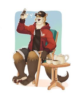its_stardog, anthro, beverage, black_bottomwear, black_clothing