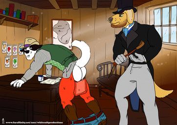 whitecolt_productions, anthro, beard, bench, bent_over