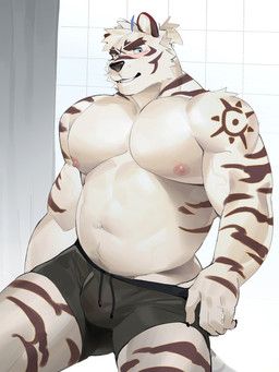 seatohao, anthro, arm_tattoo, barazoku, bathroom_tiles
