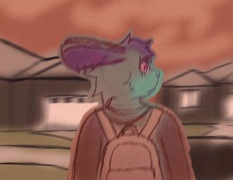 badfurryartist, abstract_background, anthro, backpack, blue_body