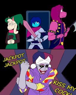 jevil_(deltarune), kris_dreemurr, ralsei, susie_(deltarune), deltarune