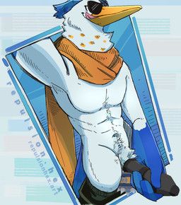 great_blue_(character), repulsionhex, 4_fingers, abs, anthro