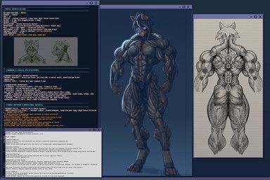 rizzyofen, abs, anthro, armor, biceps
