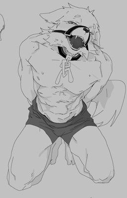 meckmeck00124, anthro, ball_gag, bent_legs, biped