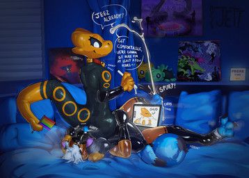 jett_(rubberjett), rubberjett, armwear, bdsm, bed
