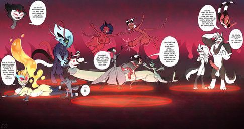 asmodeus_(helluva_boss), blitzo_(helluva_boss), chazwick_thurman, fizzarolli_(helluva_boss), loona_(helluva_boss)