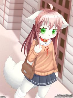 dakeneshi, ahoge, anthro, big_tail, blue_bottomwear