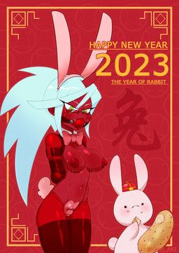 kneesocks_daemon, chinese_zodiac, new_year_2023, panty_and_stocking_with_garterbelt, year_of_the_rabbit