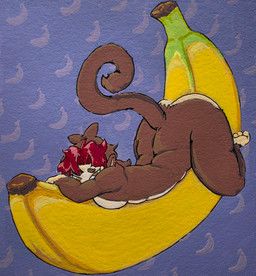 stelli_(constellaphile), drinkspaintwater, anthro, banana, bare_ass