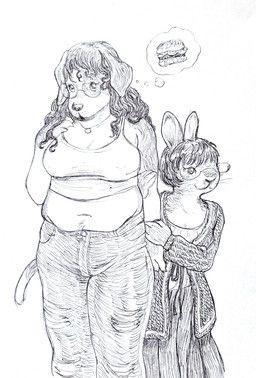 leskylentils, anthro, beagle, belly, big_breasts
