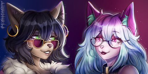 kelsie_cain, kitsune_elain, plangiart, anthro, canid