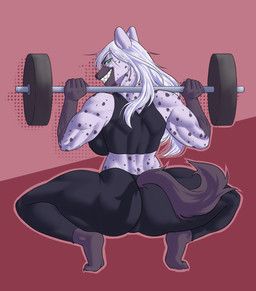 sonoma_(sonomahyenaz), masika02, anthro, back_muscles, barbell_squats