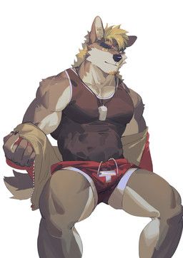 seatohao, anthro, barazoku, beard, biceps