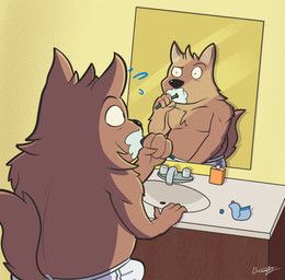 mythology, ursanity, anthro, bathroom, bathroom_mirror