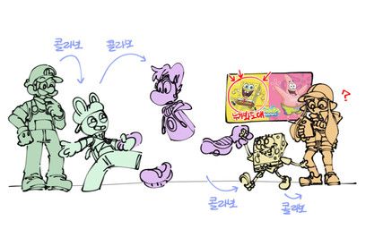 inkling_girl, luigi, patrick_star, rabbid_luigi, rayman