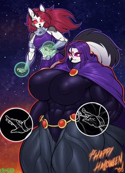 loona_(helluva_boss), octavia_(helluva_boss), raven_(dc), starfire_(teen_titans), dc_comics