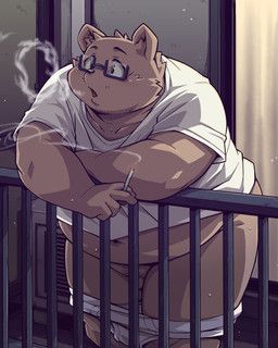 takagi_kyou, anthro, balcony, bear, briefs