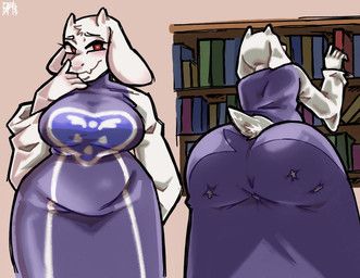 toriel, undertale_(series), iddyyart, anthro, big_breasts