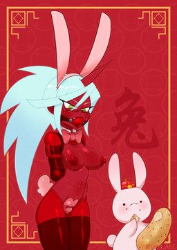 kneesocks_daemon, chinese_zodiac, new_year_2023, panty_and_stocking_with_garterbelt, year_of_the_rabbit