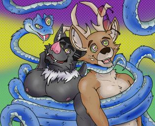 asher_(caine_latrans), bastien_(caine_latrans), gary_de'snake, disney, zootopia