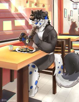 background_character, its_stardog, anthro, black_bottomwear, black_clothing