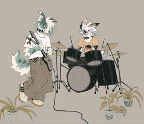 thorn_paw, anthro, bass_drum, black_collar, black_eyes