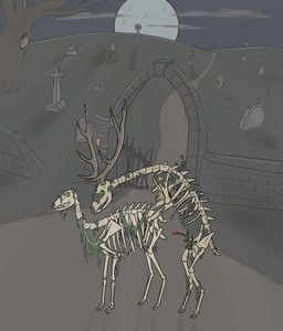 tiny_terrible, animated_skeleton, bone, cemetery, deer