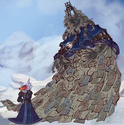 eidon_(cult_of_the_lamb), marchosias_(cult_of_the_lamb), maystrine, anthro, blue_clothing