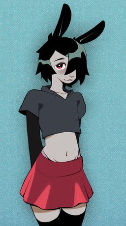 fidget_bunny_(character), fidget_bunny, anthro, black_hair, blue_background