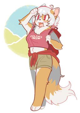 arcanis_(hahaluckyme), pawberry, ahoge, anthro, backpack