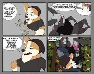 corginamedbruno, 4_panel_comic, anthro, beanie, black_body