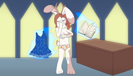 ponponthedreambunny, anthro, antlers, blue_clothing, blue_dress