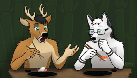 nimo, anthro, antlers, bamboo, black_hair