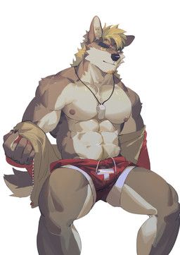 seatohao, abs, anthro, barazoku, beard