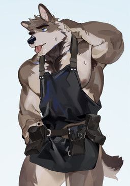seatohao, anthro, apron, apron_only, armpit_hair