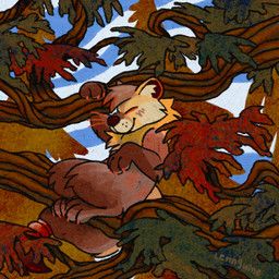 lennguine, ambiguous_gender, autumn, branch, brown_body