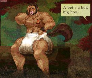 ianicine, arm_hair, beard, big_diaper, blush