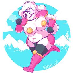 bobby_(fluffy_gf), fluffygirlfriend, armor, bouncing_breasts, bouncing_bulge