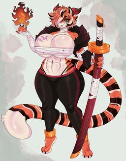 muroo, 2_horns, ankle_cuffs, anthro, barefoot
