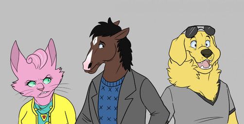bojack_horseman_(character), mr._peanutbutter, princess_carolyn, bojack_horseman, netflix