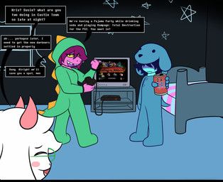 kris_dreemurr, ralsei, susie_(deltarune), deltarune, rampage_(game)