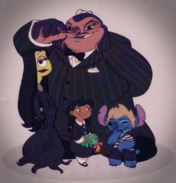gomez_addams, jumba_jookiba, lilo_pelekai, morticia_addams, pugsley_addams