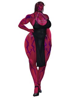 palemancer, 5_horns, ankle_strap_heels, arm_markings, bare_shoulders