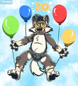 rileyrilesfox, anthro, balloon, barefoot, birthday